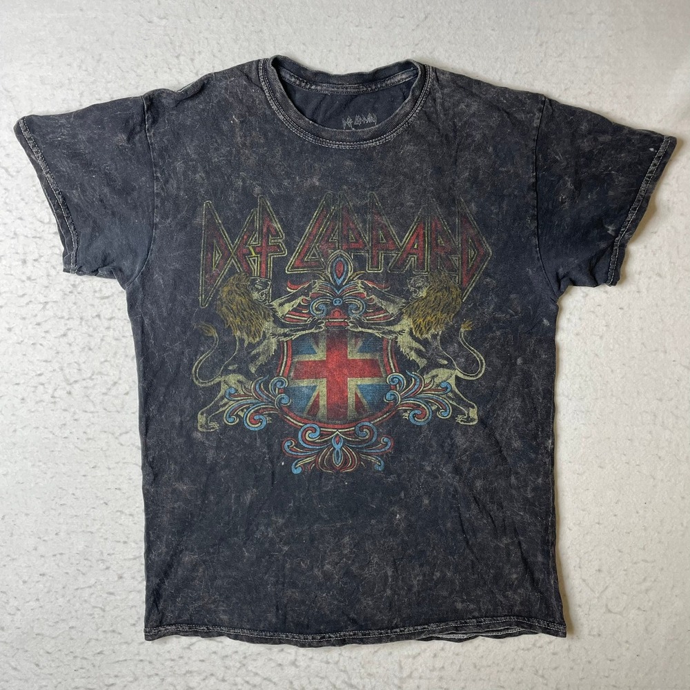 Def Leppard Graphic‎ T-Shirt Mens Medium Black Acid Wash Band Rock Tee